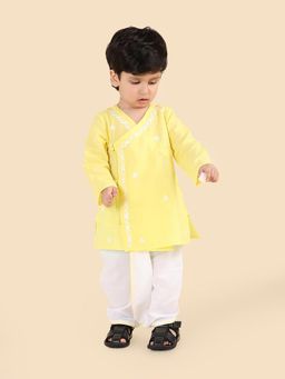 Fabindia - Yellow Embroidered Kurta and Dhoti
