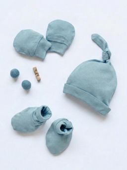 Cocoon Care - Blue Solid Cap and Pair of Mittens and Pair of Socks (0-3 Months)