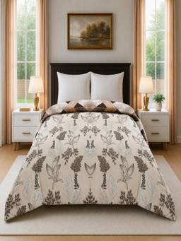 Threadwear - Cream Floral 300 Gsm Cotton Double Bed Size Comforter From Threads