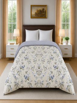 Threadwear - White Floral 300 Gsm Cotton Double Bed Size Comforter From Threads