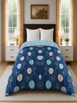 Threadwear - Blue Floral 300 Gsm Cotton Double Bed Size Comforter From Threads