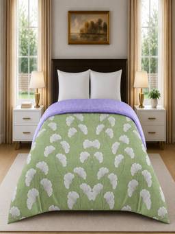 Threadwear - Green Floral 300 Gsm Cotton Double Bed Size Comforter From Threads