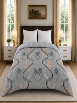 Threadwear - Grey Floral 300 Gsm Cotton Double Bed Size Comforter From Threads