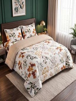 Threadwear - White Floral 4 Pcs Comforter Set With Queen Size Bedsheet and 2 Pillow Covers