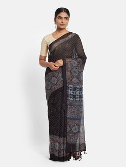 Fabindia - Cotton Silk Ajrakh Printed Sari without Blouse