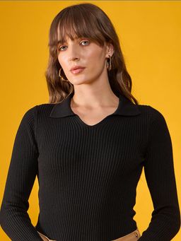 98 Degree North - Women's Black Collar Neck Sweater