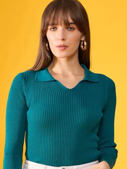 98 Degree North - Women's Teal Collar Neck Sweater