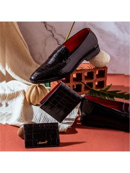 Saint G - Lucas Croco Embossed Black Leather Loafers