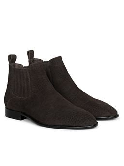 Saint G - Illiad Brown Croco Print Suede Leather Chelsea Boots