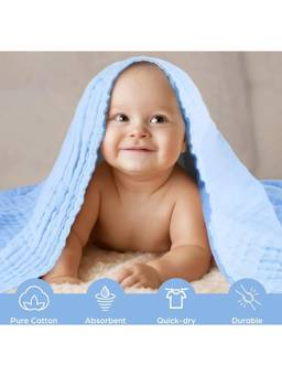 Teri Beri - 6 Layer Muslin Cotton Baby Bath Towel - Blue