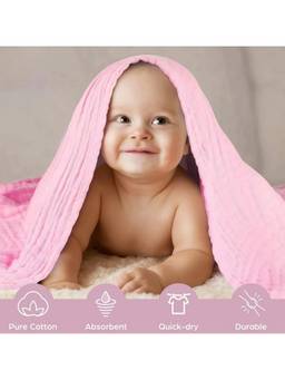 Teri Beri - 6 Layer Muslin Cotton Baby Bath Towel - Pink