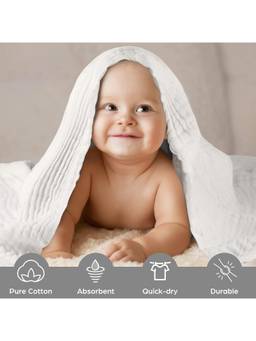 Teri Beri - 6 Layer Muslin Cotton Baby Bath Towel - White