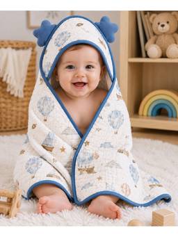 Teri Beri - Baby Muslin 8 Layers Hooded Towel - Blue