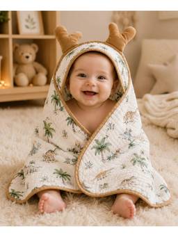 Teri Beri - Baby Muslin 8 Layers Hooded Towel - Brown