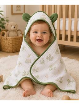 Teri Beri - Baby Muslin 8 Layers Hooded Towel - Green