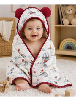 Teri Beri - Baby Muslin 8 Layers Hooded Towel - Red
