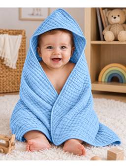 Teri Beri - Baby Muslin 6 Layers Cotton Hooded Towel - Blue