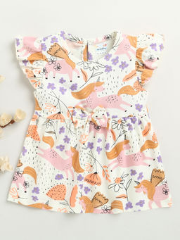 Bumzee - Off White Printed A-Line Fit Dress