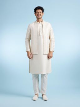 Diwas by Manyavar - Radiant Cream Kurta and Pyjama with Jacket for Men