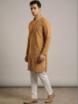 ETHNIC INDIA - Men Mustard Floral Kurta
