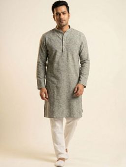 ETHNIC INDIA - Men Grey Textured Kurta