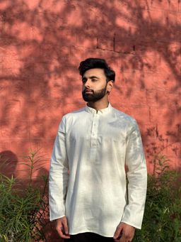 ETHNIC INDIA - Men Off White Solid/Plain Shirt