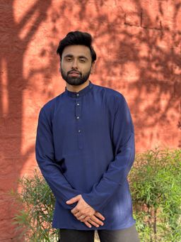 ETHNIC INDIA - Men Navy Blue Solid/Plain Shirt