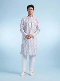 Diwas by Manyavar - White and Aqua Kurta with Pyjama for Men