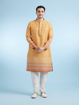 Diwas by Manyavar - Mustard Blended Cotton Kurta with Pyjama for Men