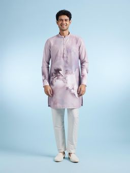 Diwas by Manyavar - Purple Floral Printed Relaxed Kurta with Pyjama for Men