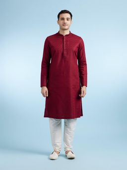 Diwas by Manyavar - Maroon Cotton Festive Kurta with Pyjama for Men