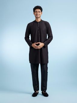 Diwas by Manyavar - Black Knit Casual Kurta with Pyjama for Men