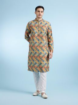 Diwas by Manyavar - Multi-Color Cotton Charm Kurta with Pyjama for Men