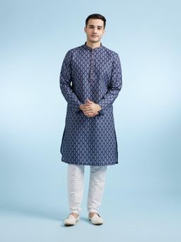 Diwas by Manyavar - Navy Blue Casual Kurta with Pyjama for Men