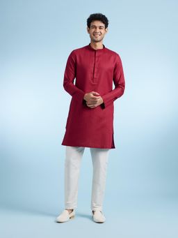 Diwas by Manyavar - Maroon Cotton Kurta with Pyjama for Men