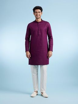 Diwas by Manyavar - Wine Cotton Kurta with Pyjama for Men
