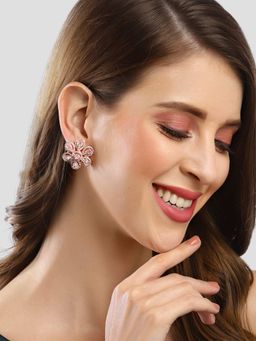 Karatcart - Rose Gold Plated Cubic Zirconia Studded Floral Shape Stud Earrings