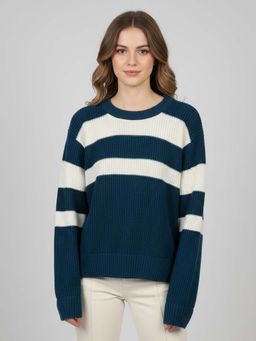 CHKOKKO - Pine Green Wollen Winter Wear Crop Drop Shoulder Round Neck Sweater