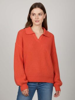 CHKOKKO - Coral Sylish Ribbed Knit Collared Sweater