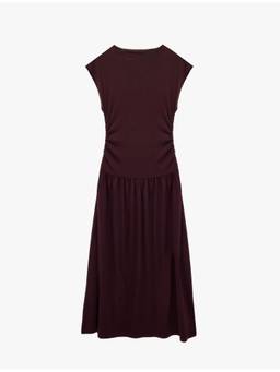 Koton - Drop Waist Maroon Midi Dress