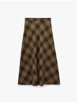 Koton - Flared Brown Checked Skirt