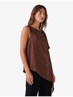 Koton - Asymmetric Brown Boat Neck Top