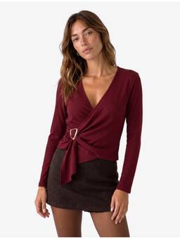 Koton - Long Sleeve Maroon Wrap Top