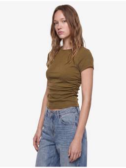 Koton - Short Sleeve Green Draped T-Shirt