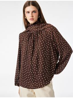 Koton - Polka Dot Brown Chiffon Top
