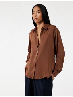 Koton - Button-Up Brown Satin Shirt
