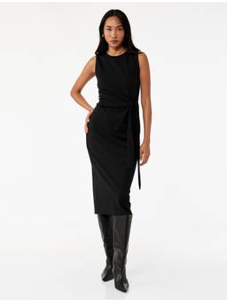 Koton - Tie Detail Black Sleeveless Midi Dress