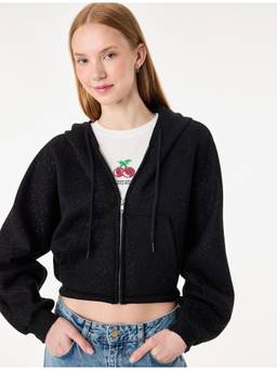 Koton - Crop Black Sweatshirt