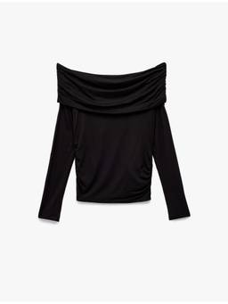 Koton - Off-The-Shoulder Black Long Sleeve Top