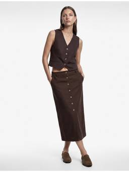 Koton - Buttoned Brown Midi Skirt